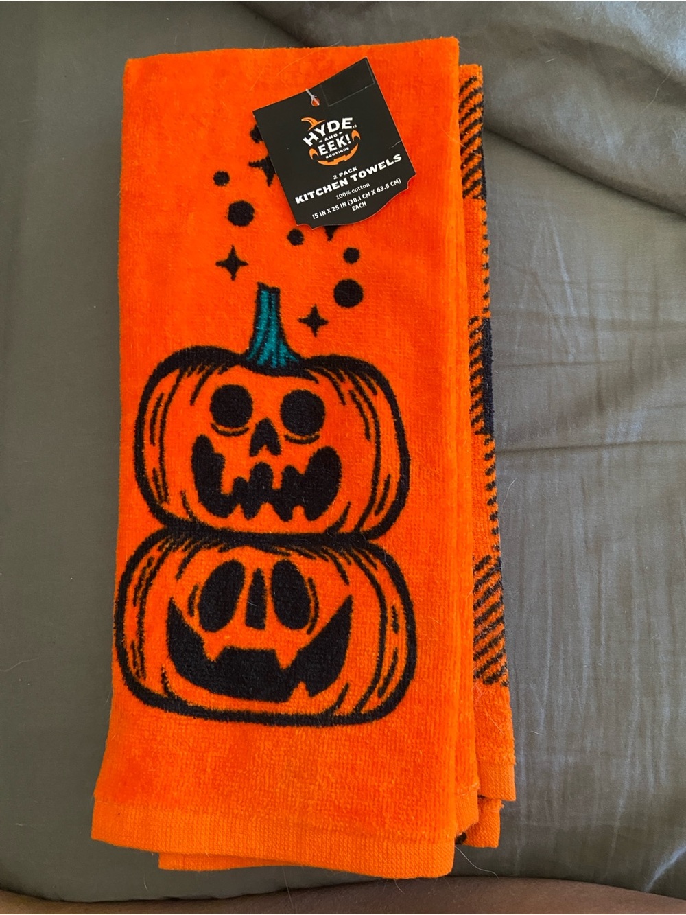 Hyde & EEK! Orange Halloween Jack-O'-Lantern and Checkered Kitchen Towel Set